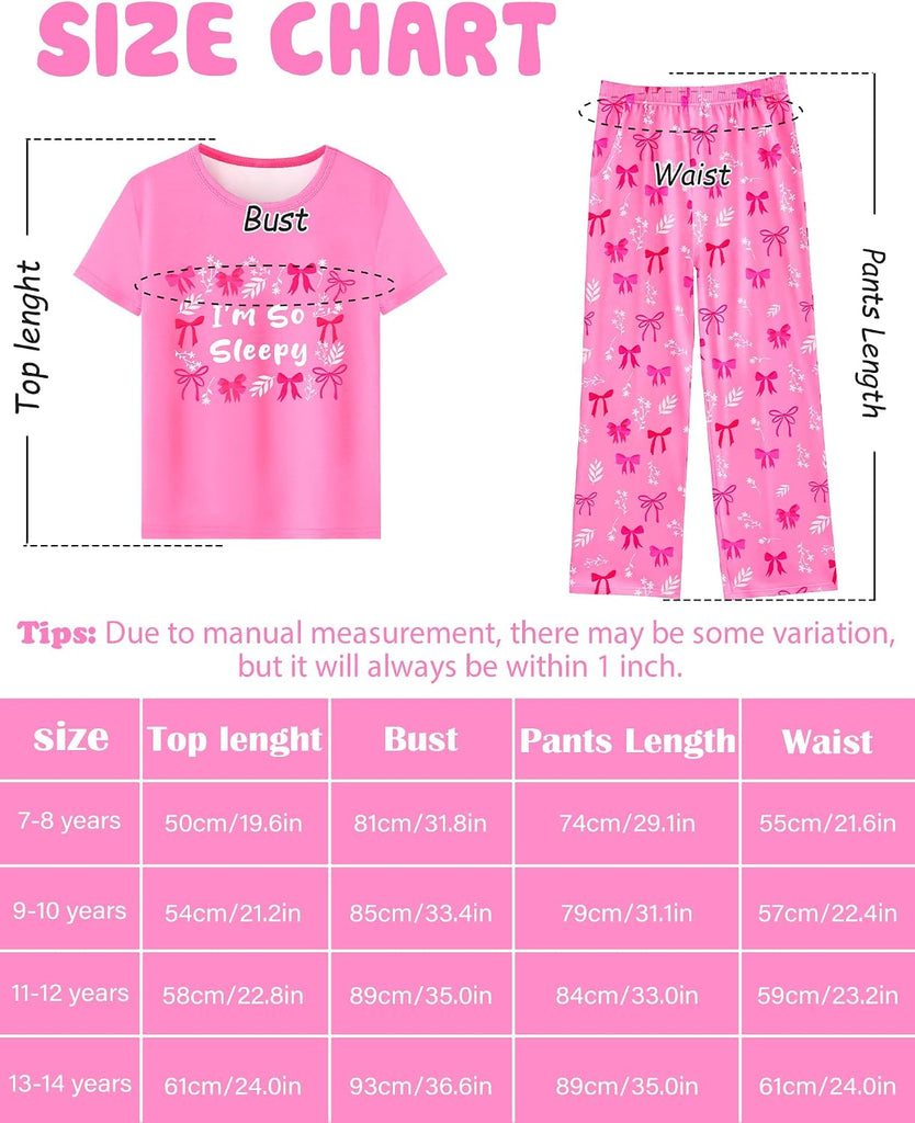 Girls Pajamas Short Sleeve Pants Pjs for Big Girls Sleepwear Kids Clothes Sets Cute Soft Loungewear