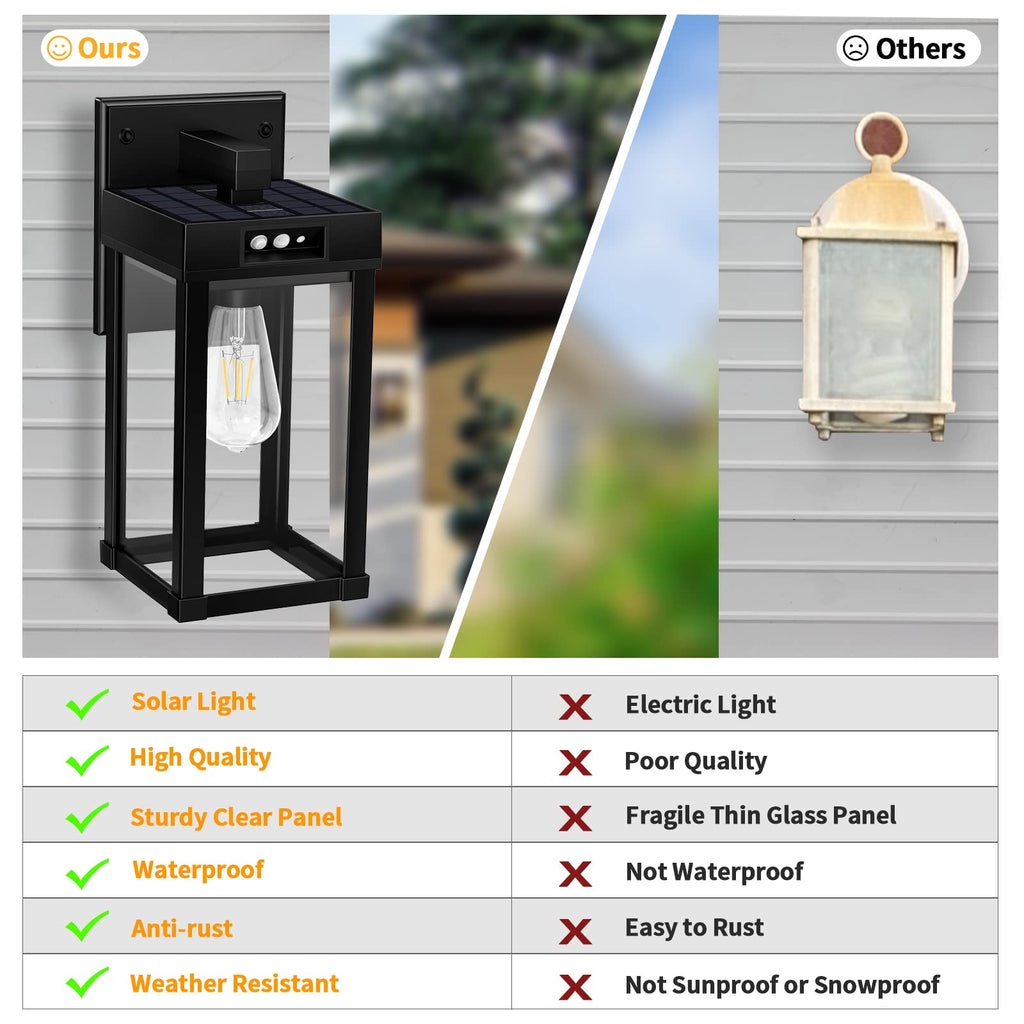 Solar Wall Lights Outdoor with 3 Lighting Modes & Motion Sensor, Solar Porch Light with 2 Bulbs, Waterproof Outdoor