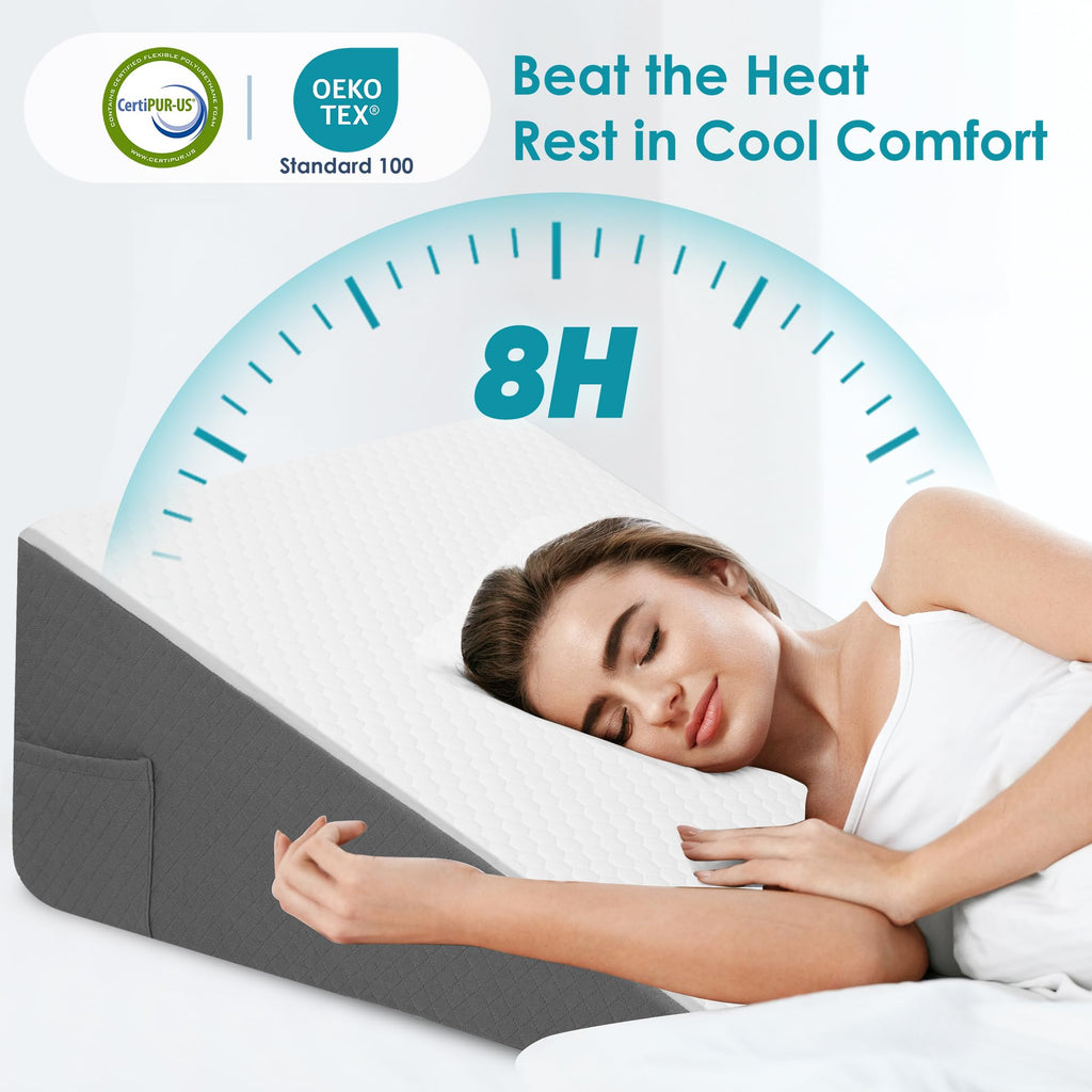 12 inch Bed Wedge Pillow for Sleeping, Reading & Resting, Cooling Memory Foam Incline Pillow Wedge for Adults