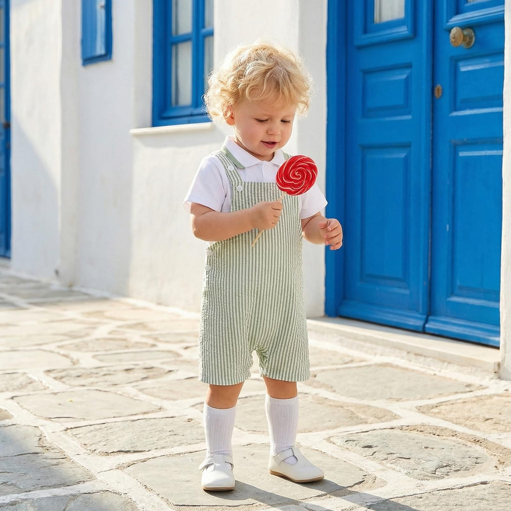 Toddler Baby Boy Clothes 2Pcs Summer Outfit Button Down Shirt & Stripe Shortall Romper Overall Sets
