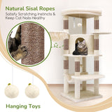 Corner Cat Tree, 51in Curved Series Modern Cat Tower for Indoor Cats with Hammock, 7 Sisal Scratching Posts