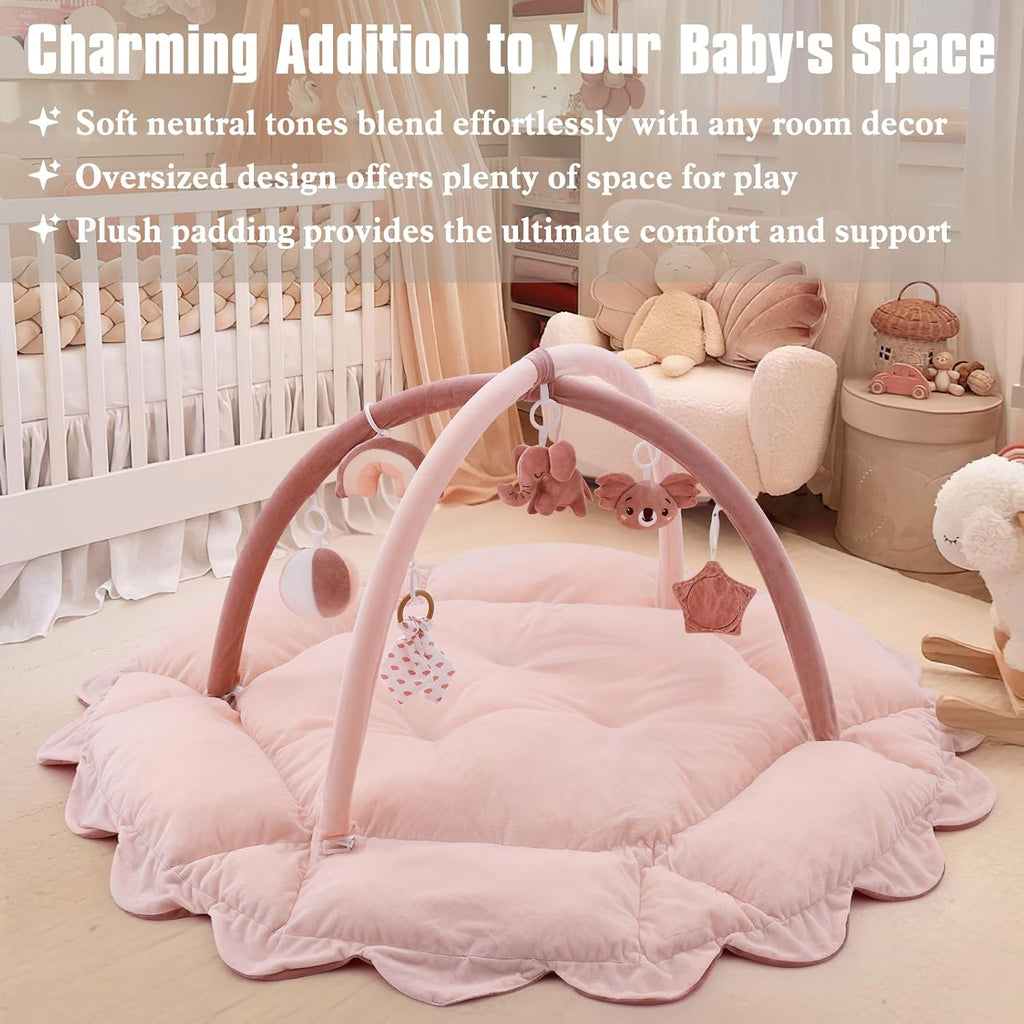 In-1 Plush Baby Play Gym, Activity Mat with Convertible Gym, Baby Gym 6 Sensory Toys, Play Center for Newborn to