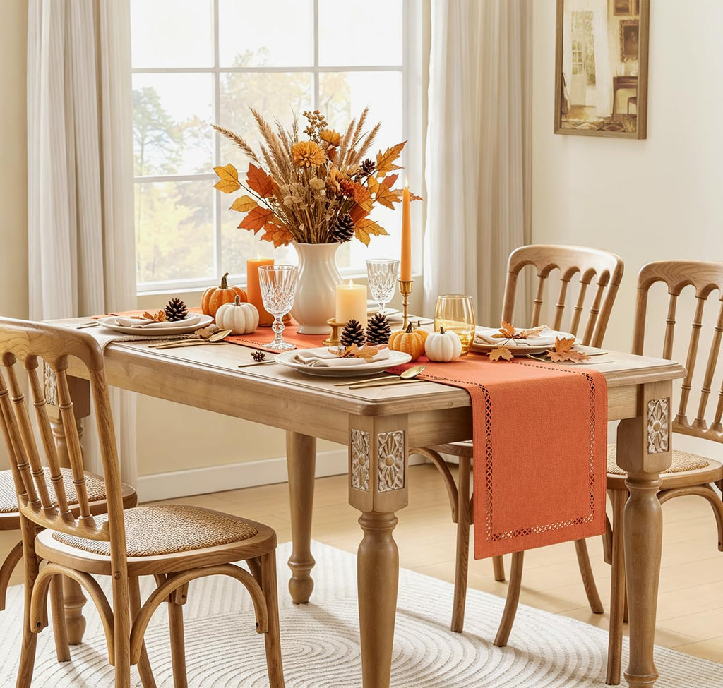 Orange Burlap Table Runner, Fall Table Runners 72 inches Long