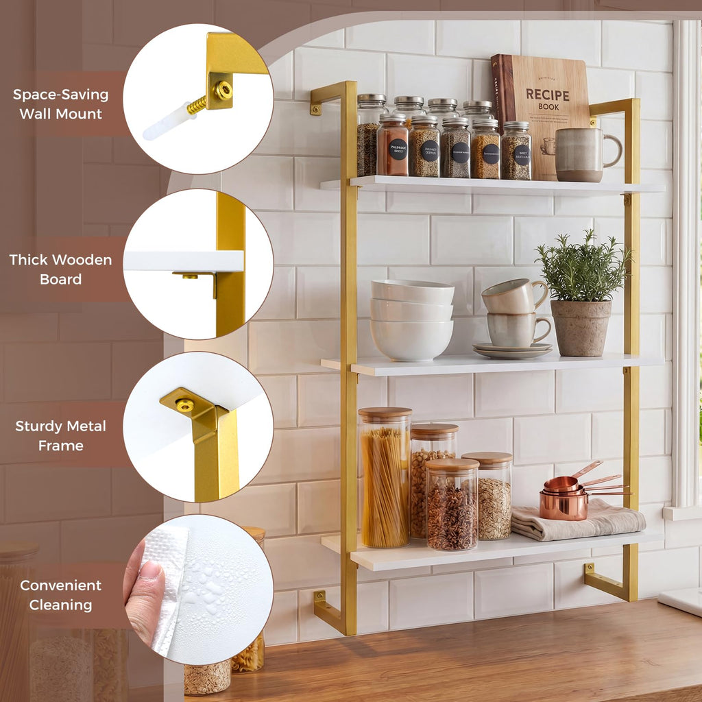 3-Tier Floating Shelves Set of 2, Industrial Wall-Mounted Bookshelf