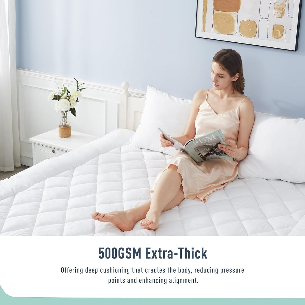 Queen Mattress Pad Topper Cotton, 8-22"Deep Pocket, Ultra Loft | 500GSM Down Alternative Pillow Top, Quilted Fitted