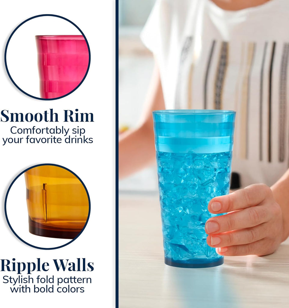 Splash [Set of 16] 18 ounce Plastic Stackable Water Tumblers in Jewel Tone Colors Value Set of Drinking Cups