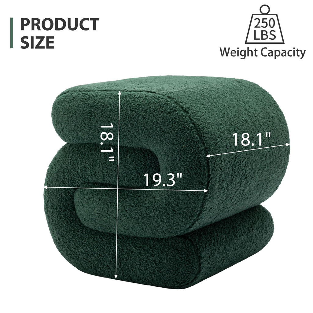 Sherpa Ottoman Stool, Modern S-Shaped Boucle Vanity Stool Pouf Ottoman Seat, Decorative Floor Chair Foot Stool for