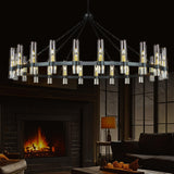 24 Light Black Wagon Wheel Chandelier, Round Chandelier Indoor, Modern Farmhouse Chandelier Decor Light Fixture, Hanging Lighting for Living Room Dining Room Porch Foyer Hallway, 69.69in, E12 Base A115-B0DSVLMXQH