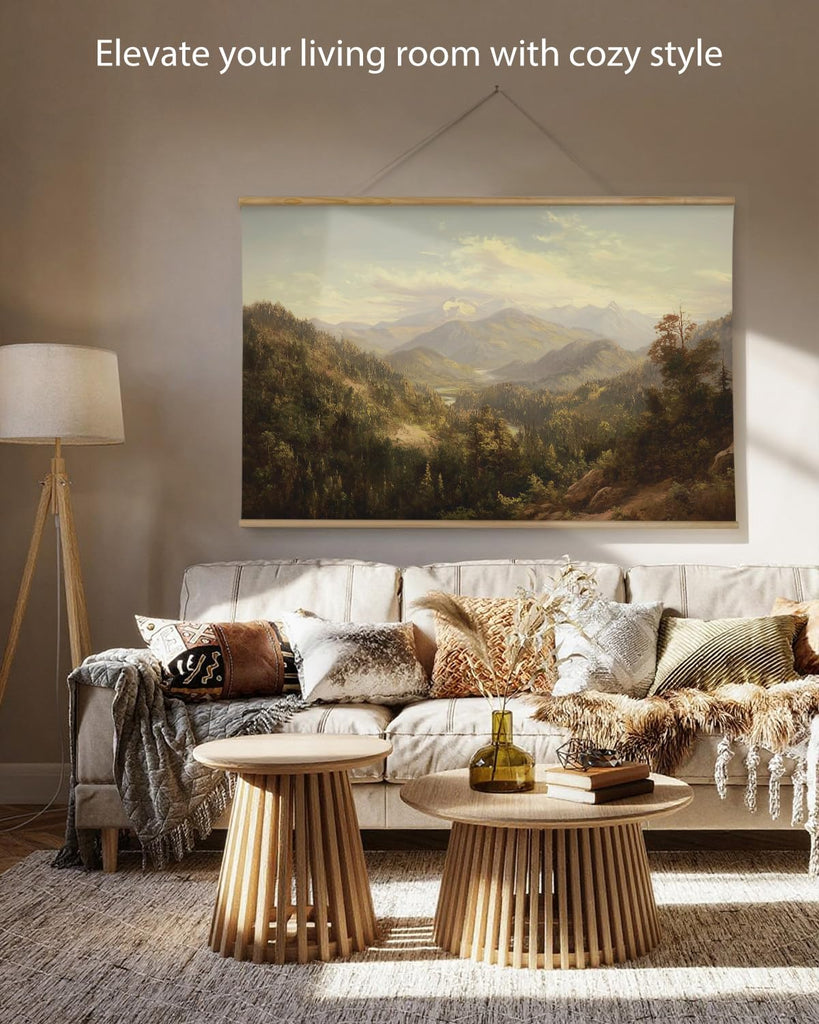Extra Large Framed Wall Art, 36x54 In Mountain Mist Forest Print