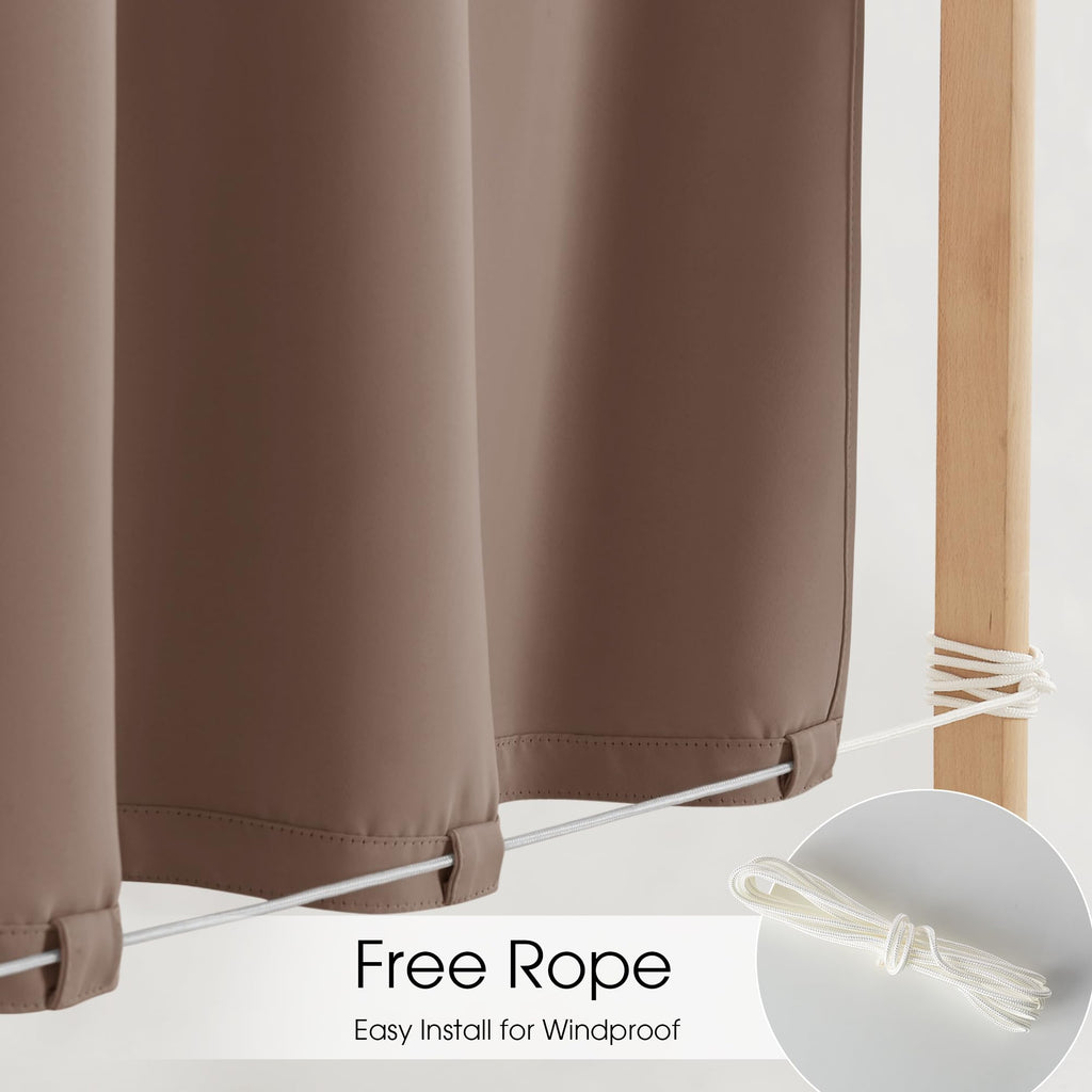 2 Panels Outdoor Curtains 96" L Mocha Adhesive Top
