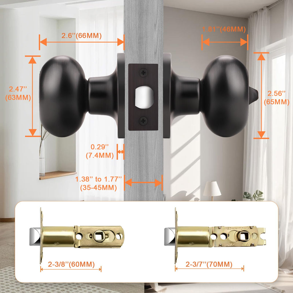 10 Pack Oval Privacy Door Knobs with Oil Rubbed Bronze Finish Egg Shaped Door Knobs Bathroom Stainless Steel Door