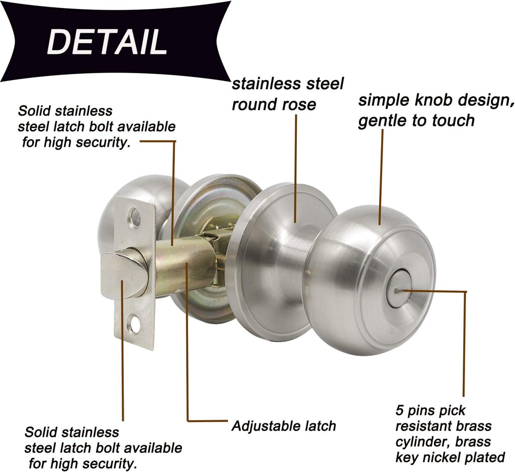 8 Pack Interior Privacy Door Knobs Keyless Door Lock Lockset Round Doorknobs in Satin Nickel Door Locks s and