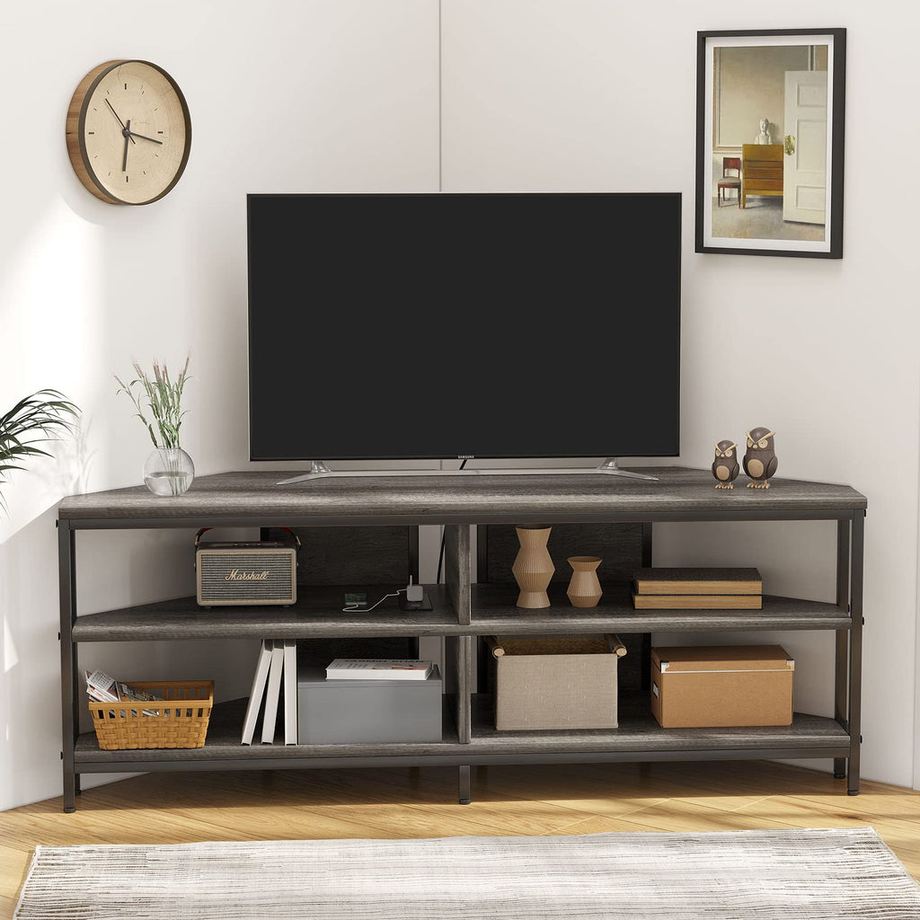 Corner TV Stand with Power Outlet, Corner TV Stand for 32 43 50 55 60 Inch TV, Corner Entertainment Center