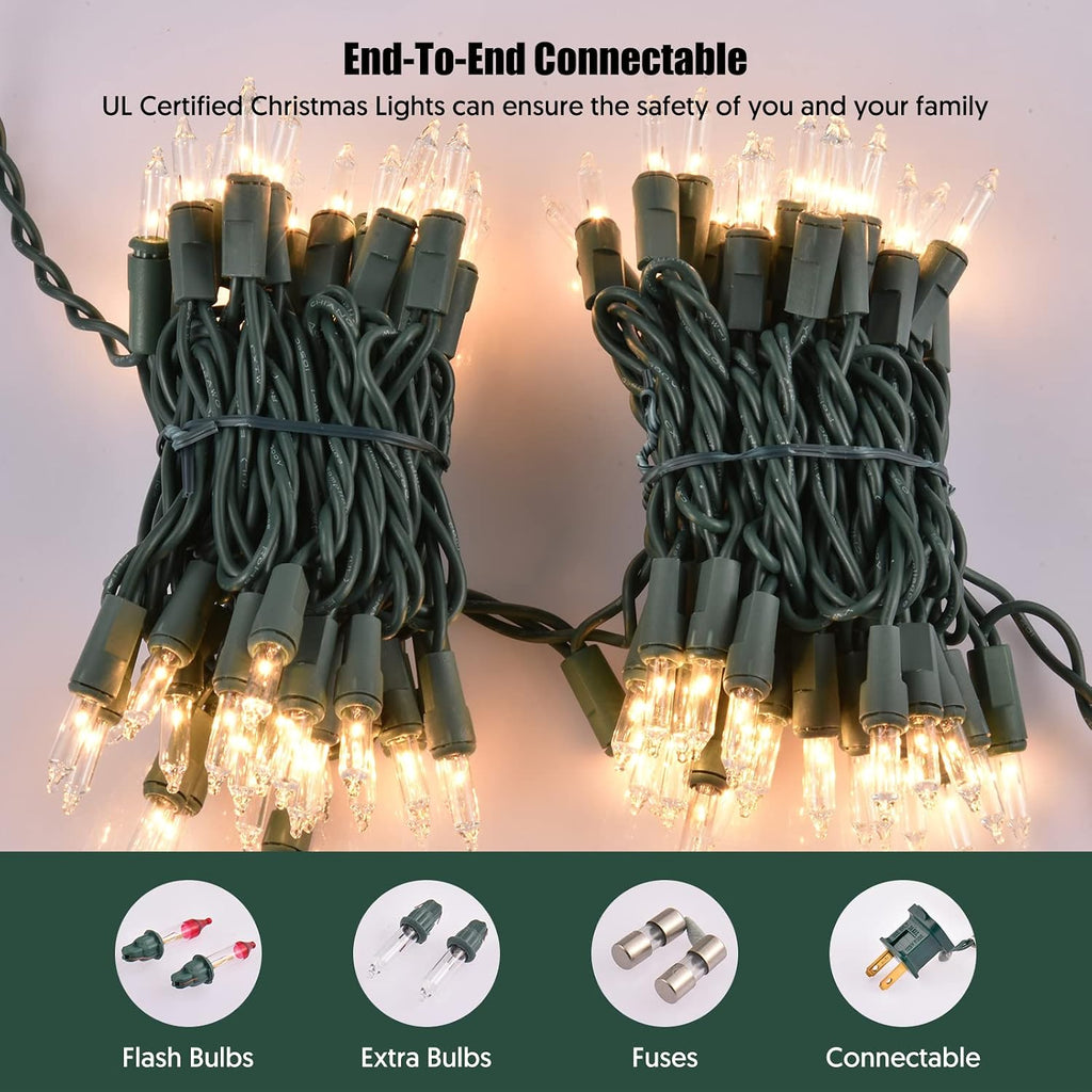 Lights Clear White 2 Pack Total 200 Count Incandescent Lights UL Certified Connectable Christmas Tree Lights
