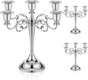 3 Pcs 5 Arm Metal Candelabra Candlestick Holders 10.24 Inch Tall Candlestick Holders Gothic Candle Holdery (Sliver)