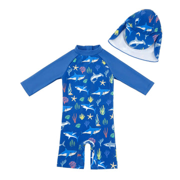 Baby/Toddler Boy Swimsuit One Piece Zip Swimwear Sunsuits with Sun Hat UPF 50+ Sun Protection Infant Boy Swimsuit