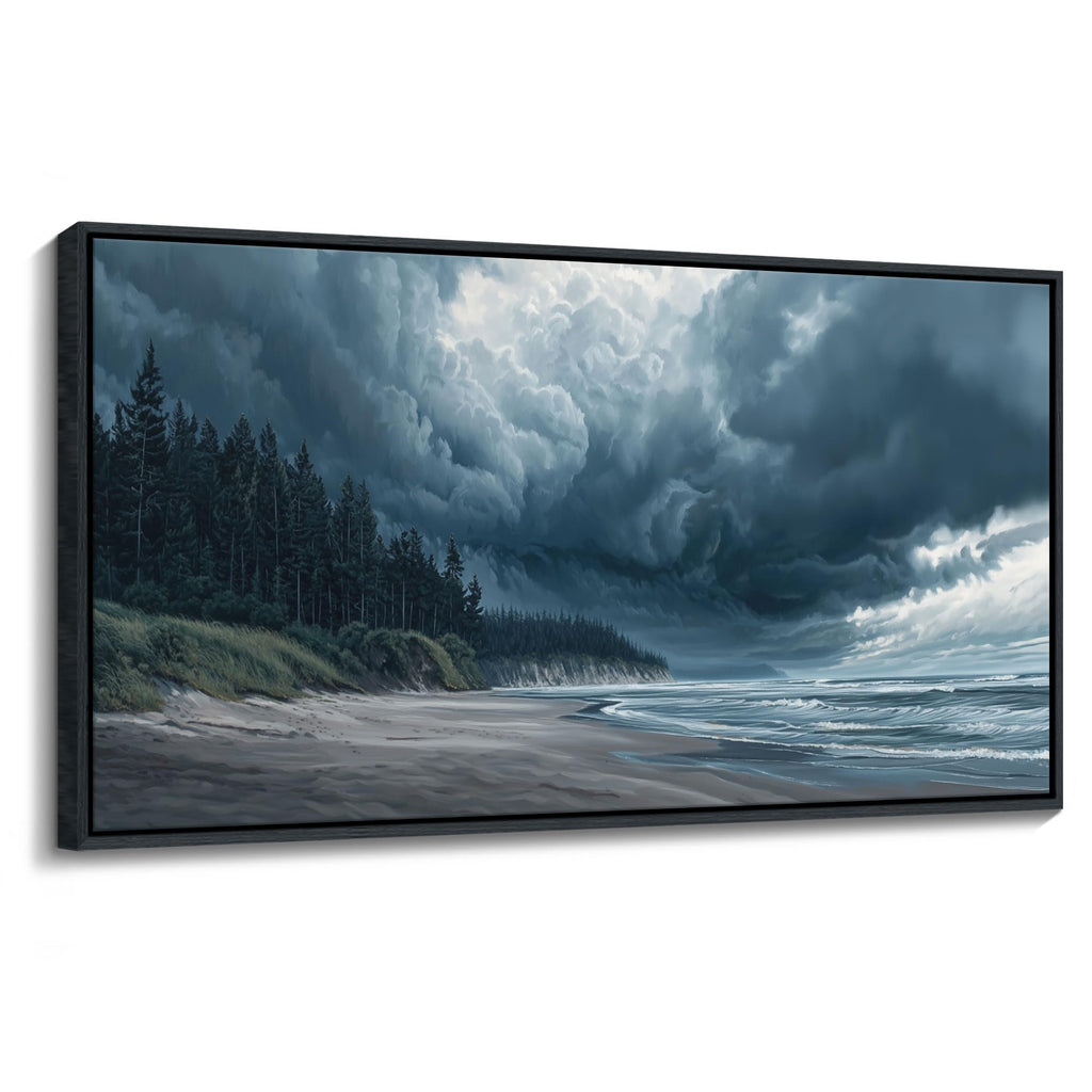 Beach Wall Art Navy Blue Picture Coastal Sea Wave Wall Decor Canvas Print Pictures Bedroom Decoration, Forest Framed