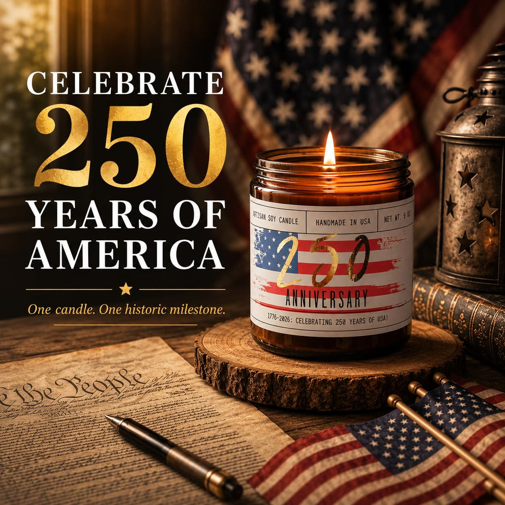 250 Anniversary USA Merchandise Women Patriotic Candles -w/Teakwood, Tobacco, Orange - 4th of July Candles Gifts for