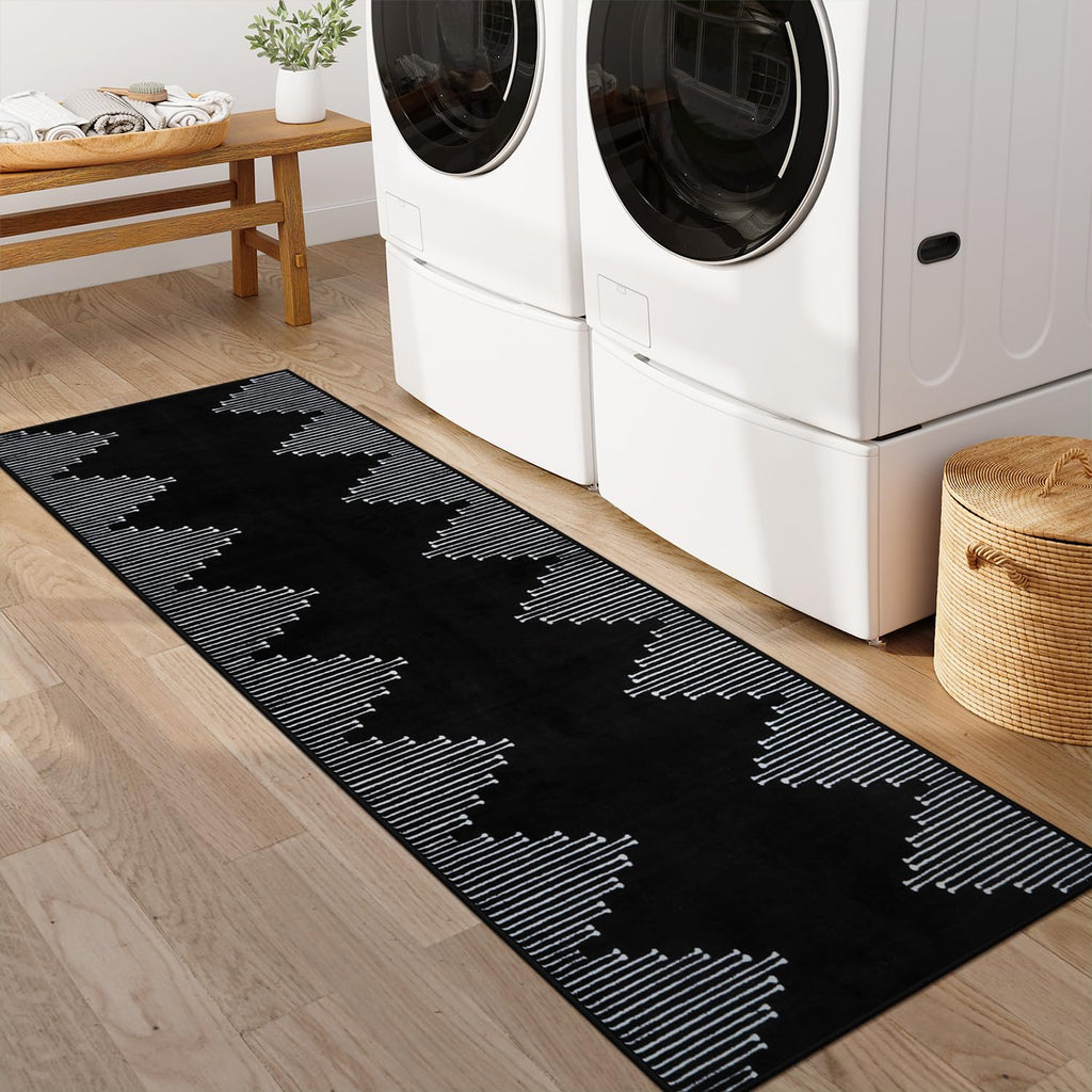 Black Boho Washable Runner Rugs Entryway Rug Indoor