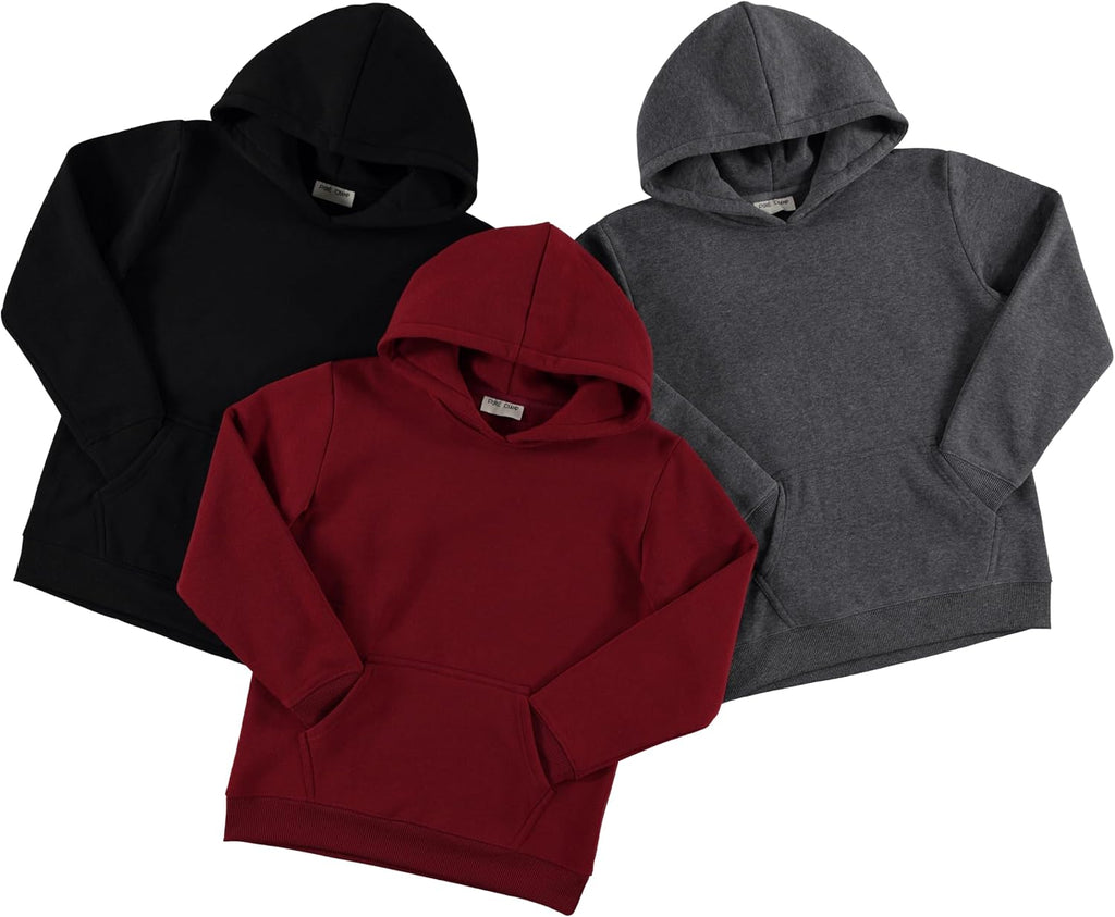 Boys Hoodies 3 Pack Fleece Pullover & Zip-Up Sweatshirts for Boys Kids Youth Plain Basic Everyday Wear