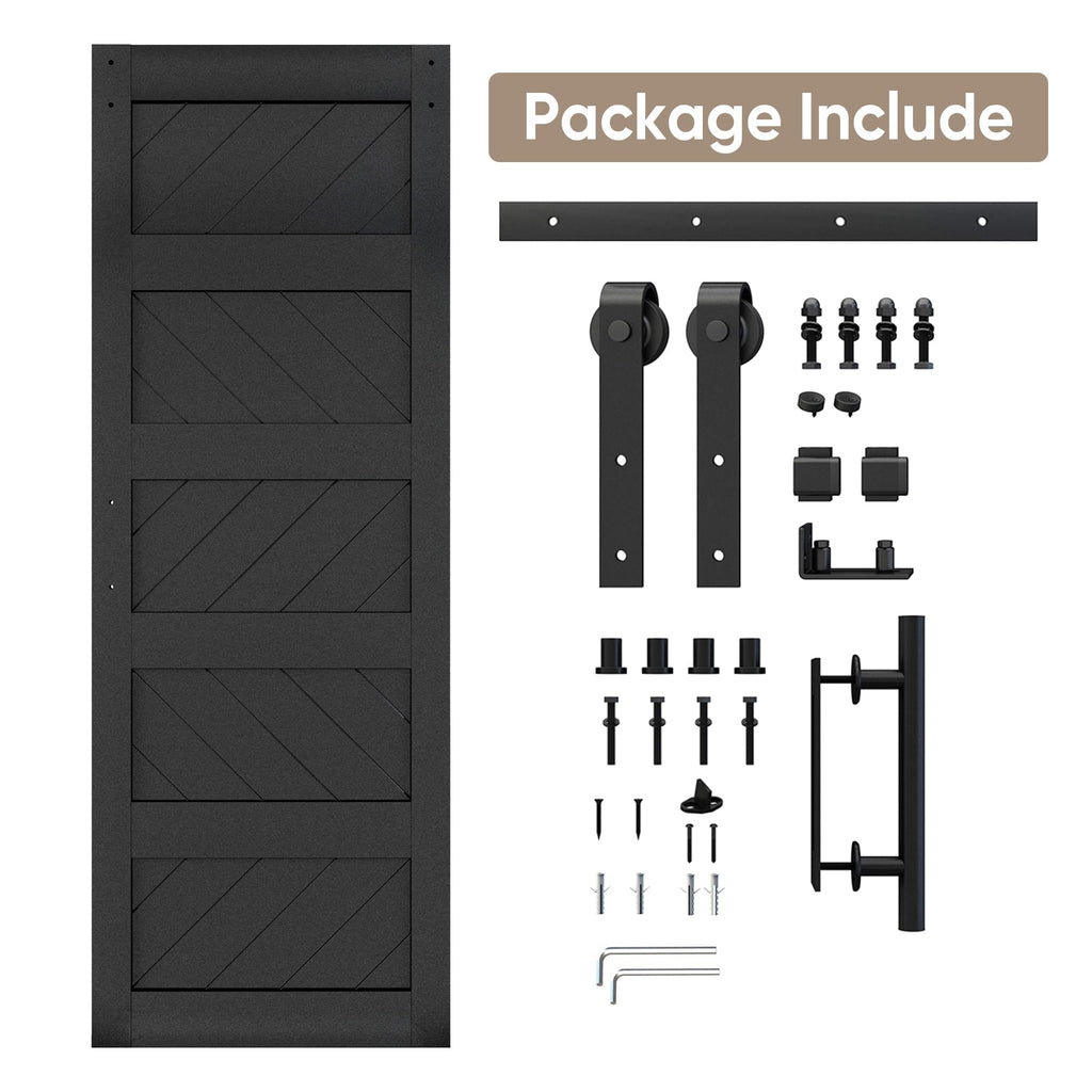 30x84 inch Wave-Shape Sliding Barn Door, Black, Hardware Kit Include