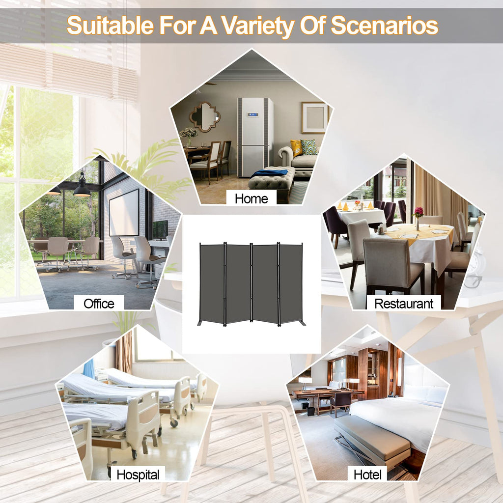 4 Panel Room Divider Screen 6Ft Tall Foldable Privacy Dividers