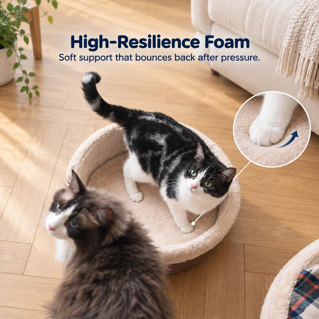 Cat Bed Cave - Enclosed Hideaway with Detachable Lid for Kitten (Brown)