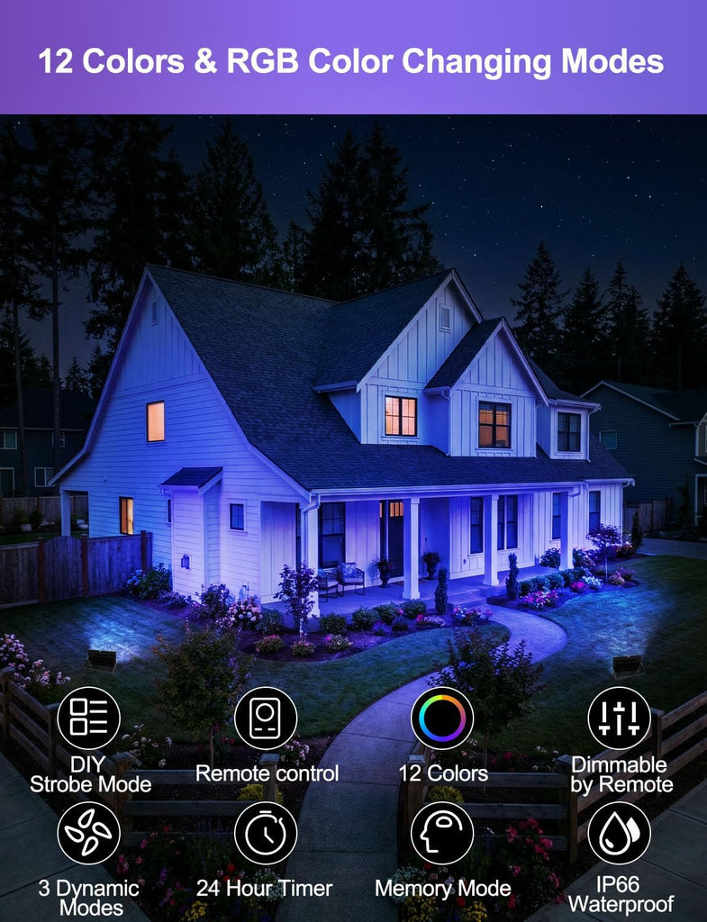 RGB Led Flood Light 50W, Outdoor Color Changing DIY Customized Strobe Mode, Stage Landscape Lighting,Floodlights 12