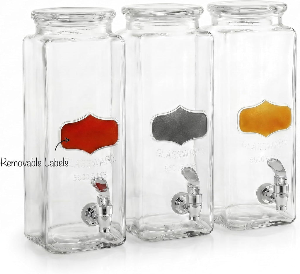 Triple Chalkboard Beverage Dispensers with Metal Stand & Spigot, Glassware for Water, Iced Tea, Punch, Cold Drinks