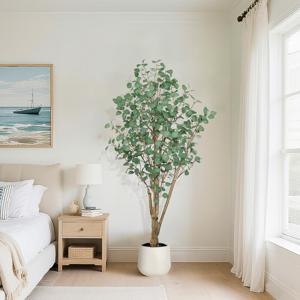 Artificial Eucalyptus Trees with White Planter, 6 FT Faux Eucalyptus Plants Indoor Tall Fake Floor Trees with Silk