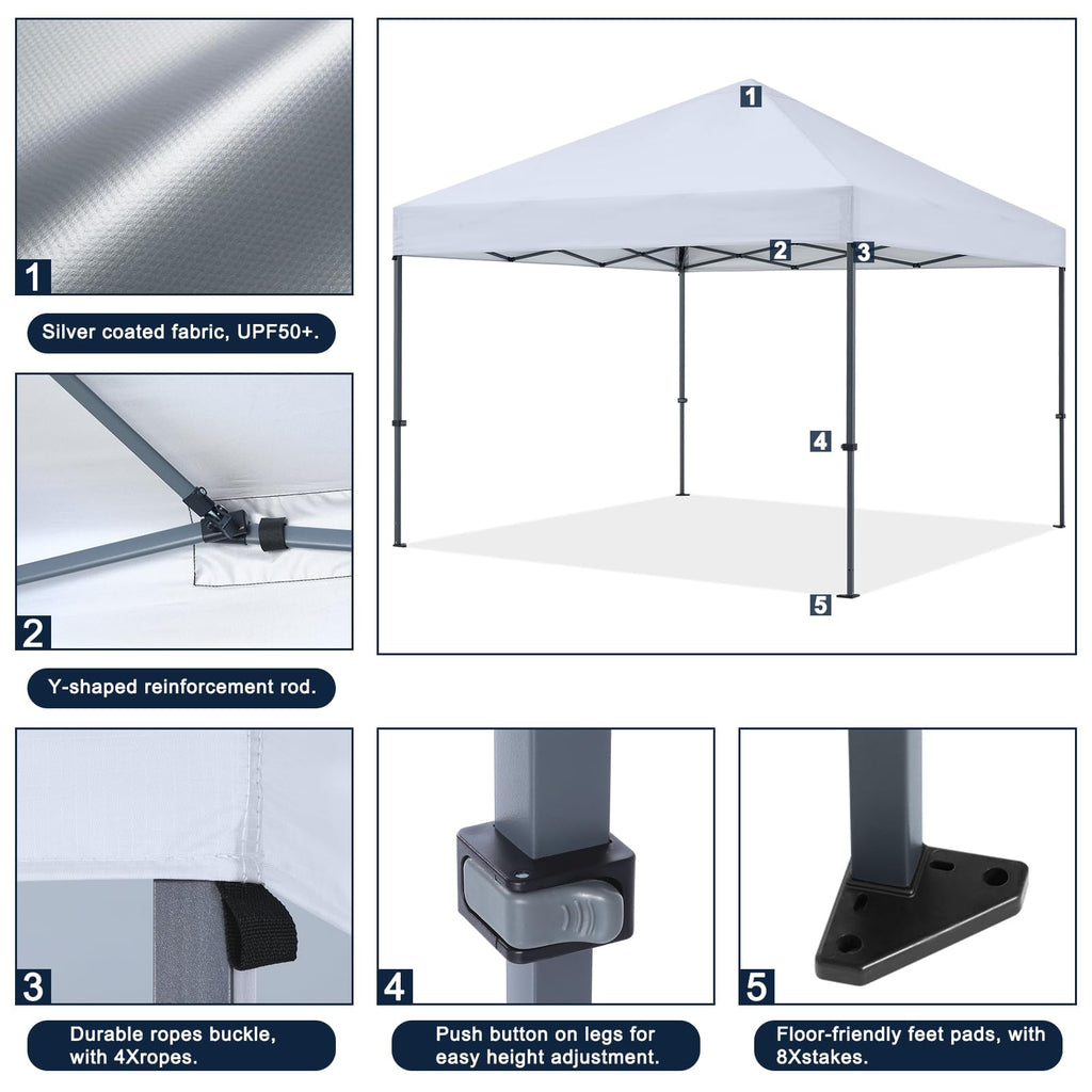 Durable Easy Pop Up Canopy Tent with Roller Bag, 12x12, White