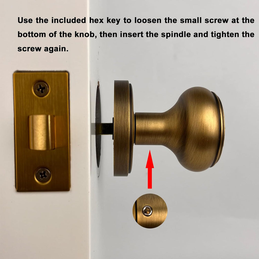 Solid Brass Privacy Door Knob, Antique Brass, 2-3/8" Backset
