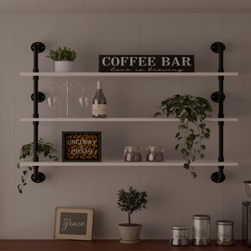 Industrial Pipe Shelving Rustic White Pipe Wall Shelves Industrial Shelves with Wood Planks Floating Shelves 48 Inch
