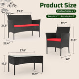 Patio Furniture Set 4 Pieces Outdoor Rattan Chair Wicker Sofa Garden Conversation Bistro Sets for Yard,Pool or Backyard,Red Cushions A106-B0CKQXSHNF