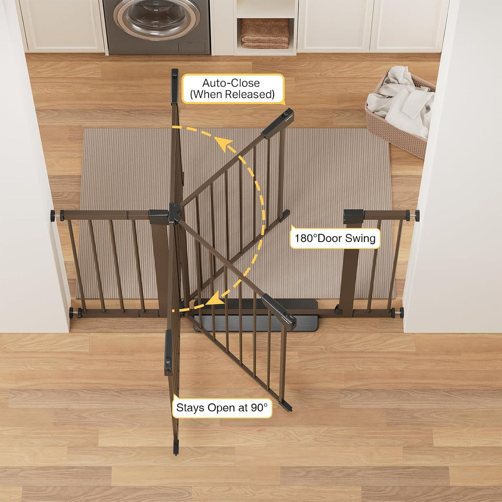 30-48 in Baby Gate for Stairs, Auto Close Dog Gate Indoor, Brown