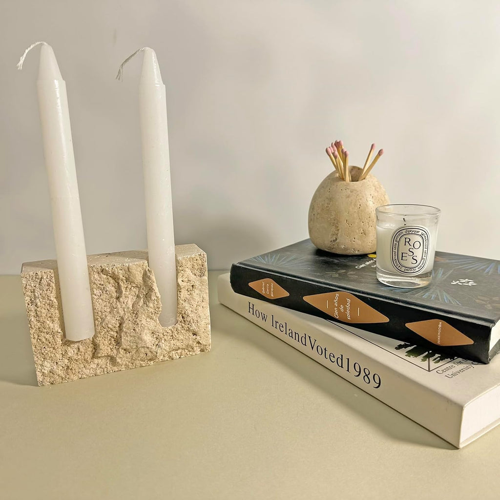 100% Travertine Match Holder |Toothpick Holder | Cute Beige Match Cloche | Matches Jar Box for Candles or Bathroom