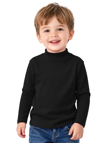 Toddler Boy Turtleneck T-Shirt Baby Boys Thermal Long Sleeve Shirt Cotton Tee Tops Black