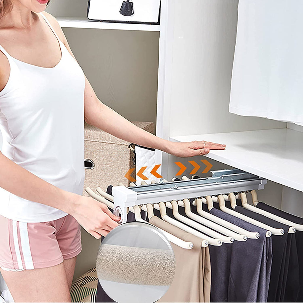 Pull Out Trousers Rack 22 Arms Steel Pull Out Pants Rack Pants Hanger Bar Clothes Organizers for Closet for Space