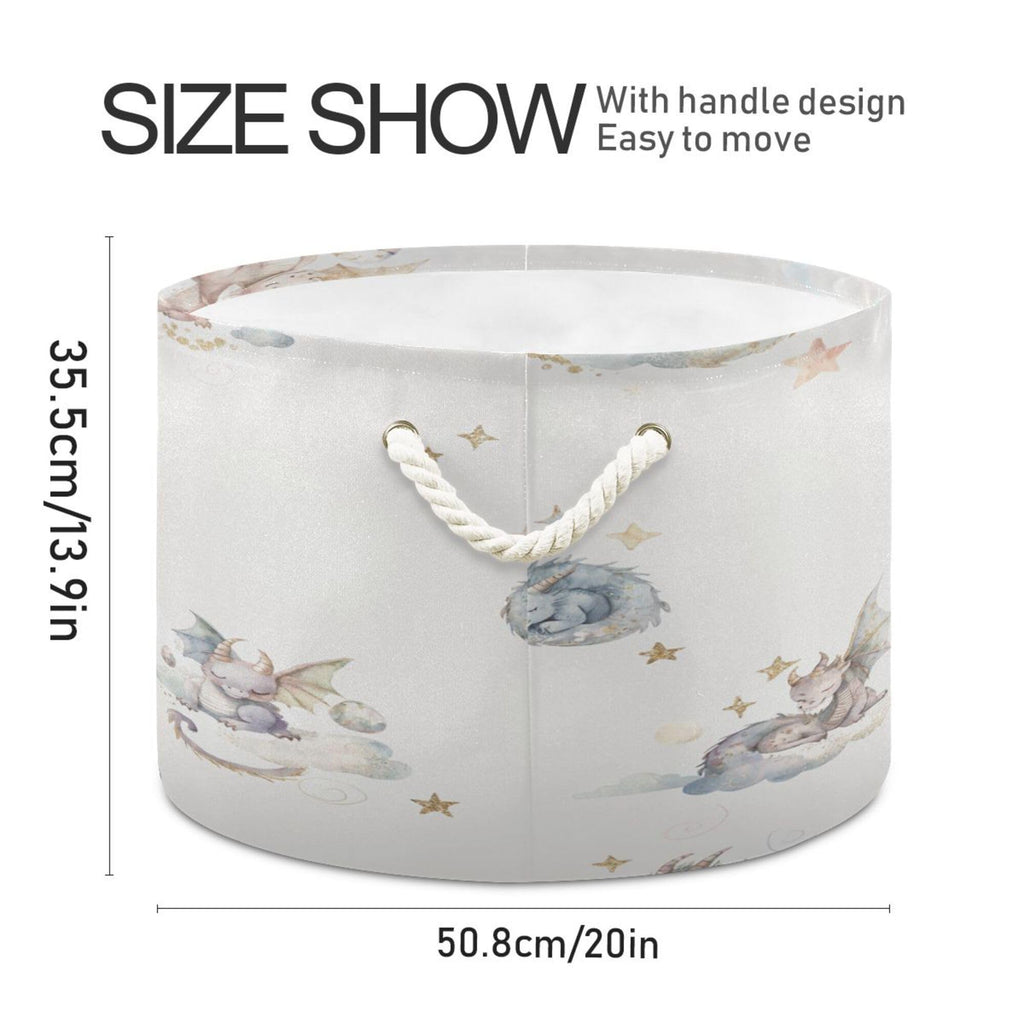 Cute Dragon Cotton Rope Storage Basket with Handles Large Baby Laundry Basket Round Collapsible Blanket Basket Shelf