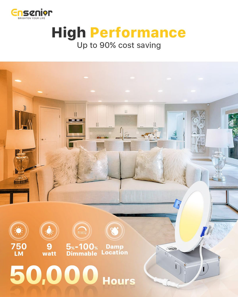 4 Pack 4 Inch LED Recessed Light, 5CCT Dimmable Canless Wafer