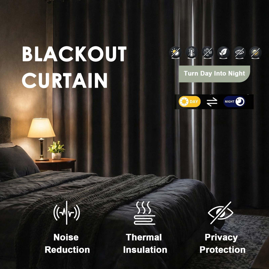Grommet Blackout 108 Inch Long Curtains 2 Panel for Large Living Room/Patio/Sliding Door, Solid Total Darkness
