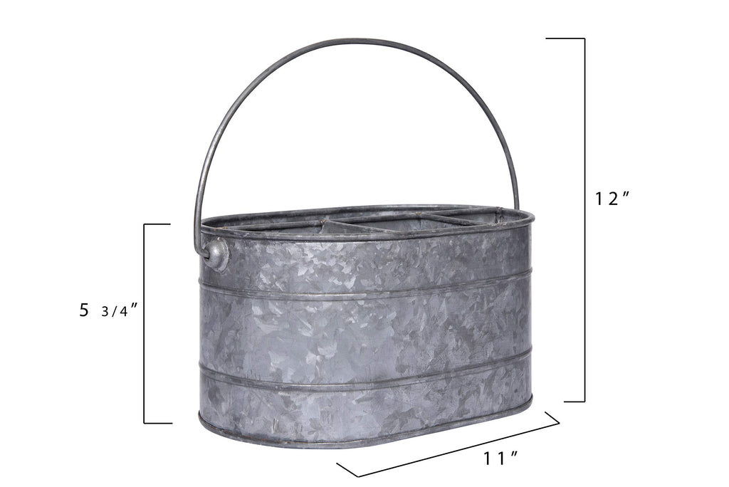 Galvanized Metal Storage Caddy with 4 Compartments and Handle, Grey