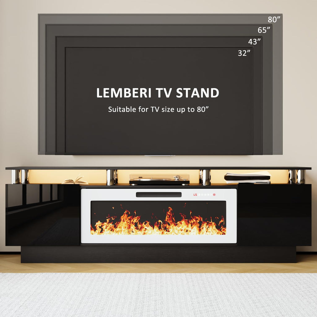70 Inches for TVs up to 80 Inches TVs with 36'' White Electric Fireplace & Remote, Modern Entertainment Center with