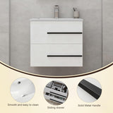24 Inch Floating Bathroom Vanity with Ceramic Sink, Modern Wall-Mounted Single Sink Cabinet, White