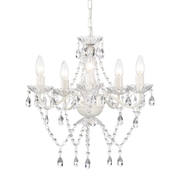 Small White Crystal Chandelier, 5-Light Acrylic Crystal