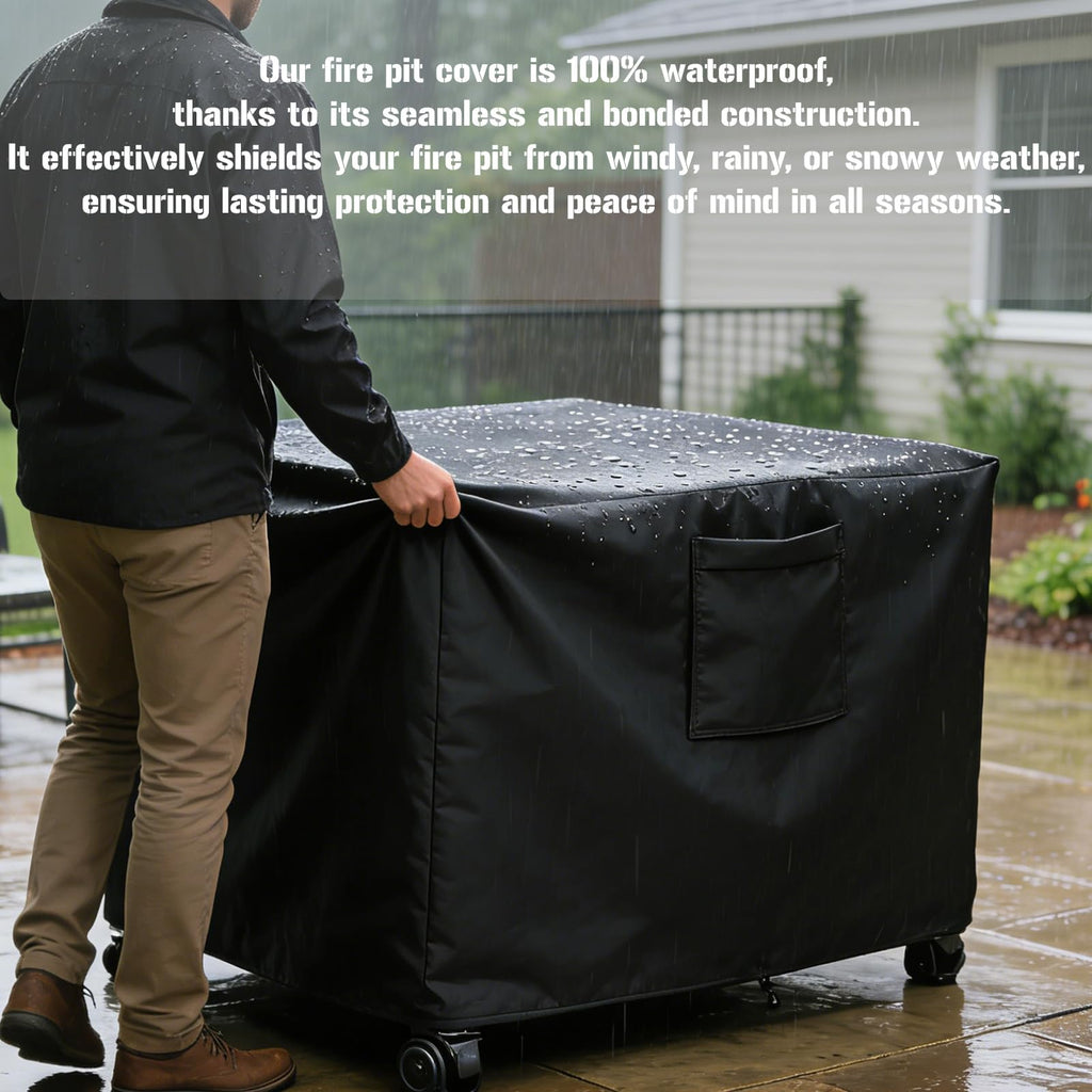 32" Square Fire Pit Cover, Heavy Duty 600D Waterproof Fabric