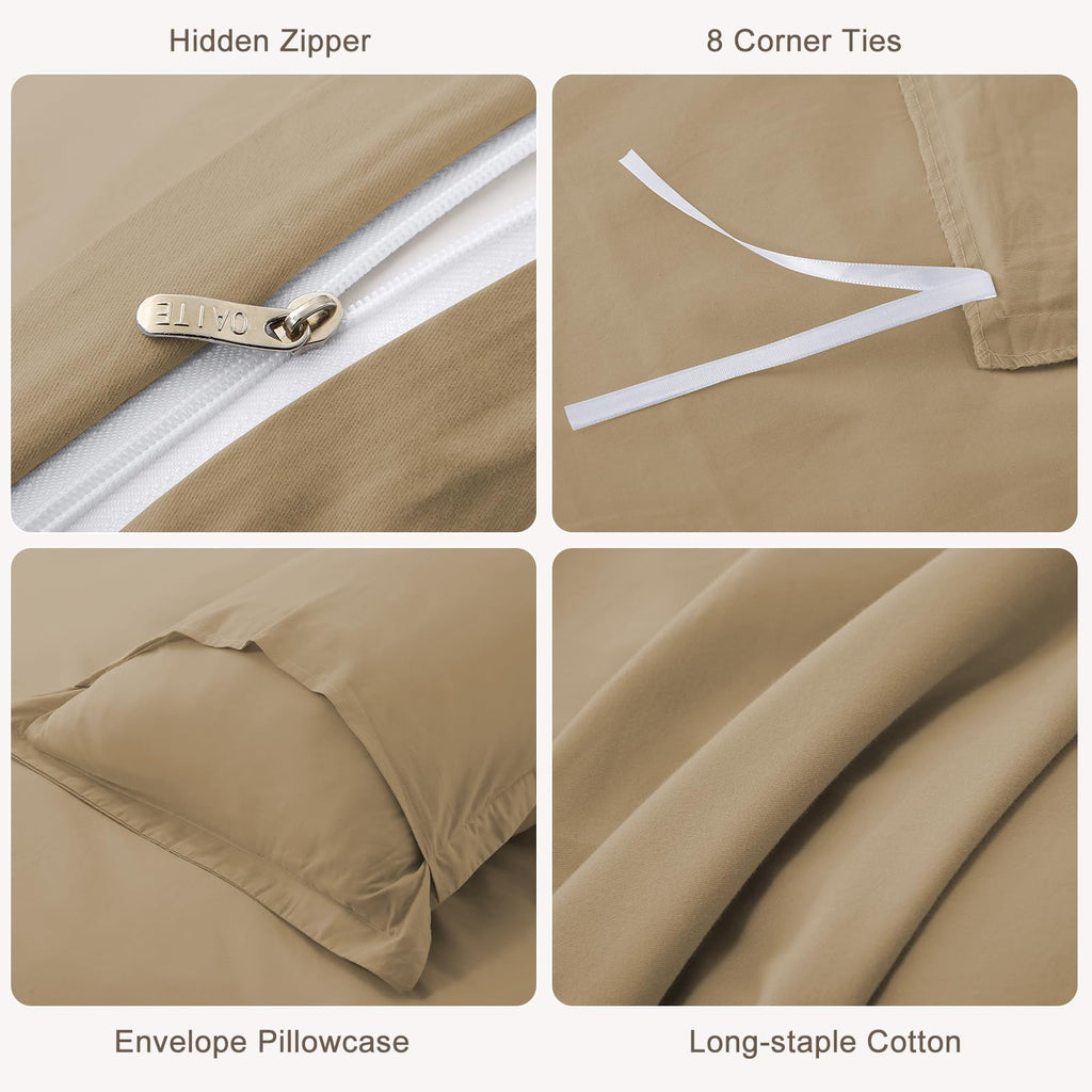 Duvet Cover Set 100% Washed Cotton Solid 3pcs