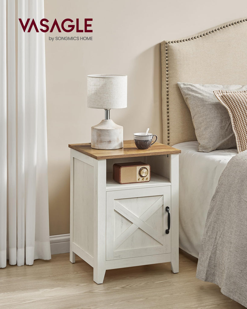 Farmhouse Nightstand with Barn Door, Bedside Table, Set of 2