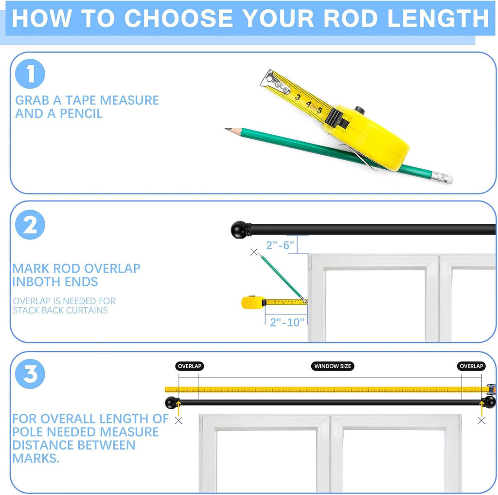 Curtain Rods for Windows 16 to 48 Inches, Curtain Rod Max Adjustable Length of 60 IN, 1" Diameter Drapery Rods Round