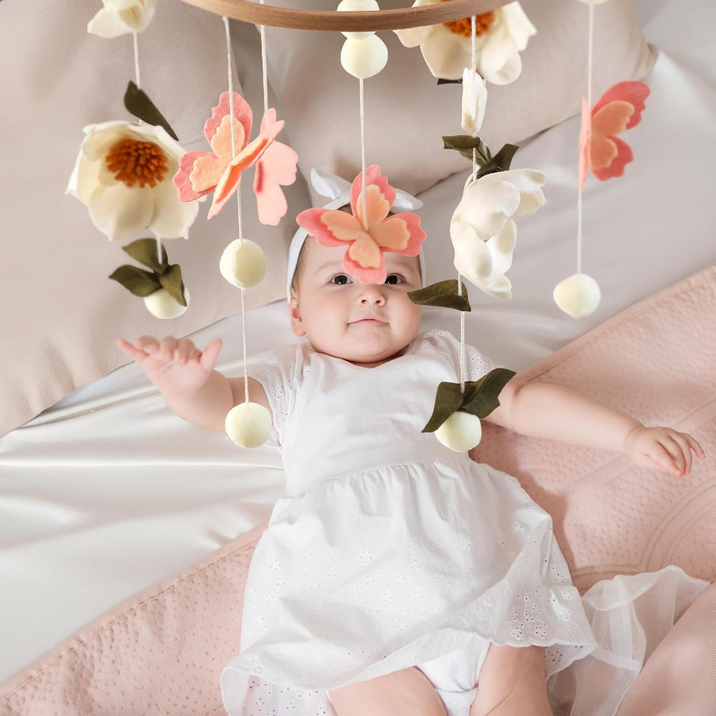 Baby Crib Mobile for Boys and Girls, Floral Mobile for Crib, Butterfly and Flower Nursery Decor, Crib Hanging Toy